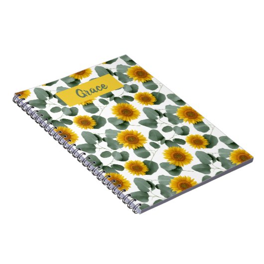 Sunflowers with Eucalyptus Leaves Pattern Custom Notizblock (Rechte Seite)