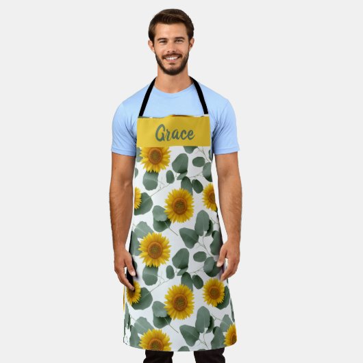 Sunflowers with Eucalyptus Leaves Pattern Custom Schürze (Getragen)