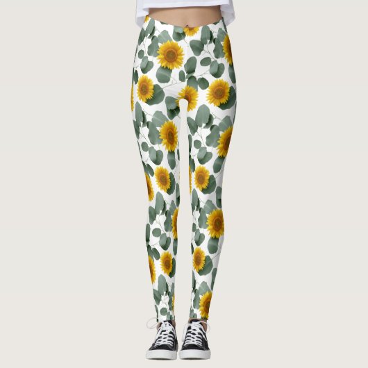 Sunflowers with Eucalyptus Leaves Pattern Leggings (Vorderseite)