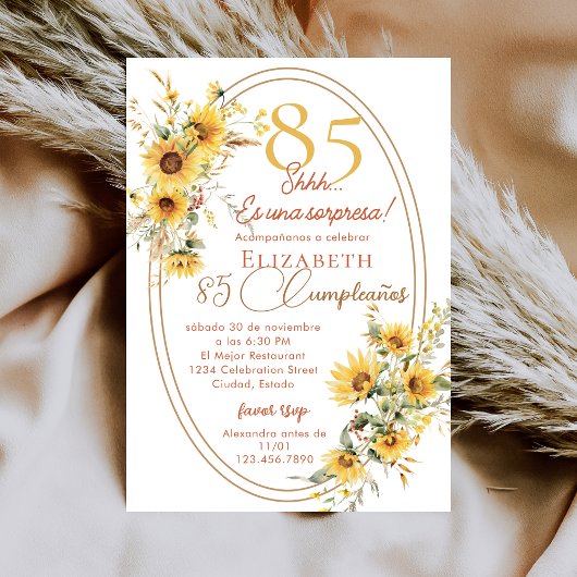 Sunflowers Women Spanish Surprise 85th Birthday Einladung