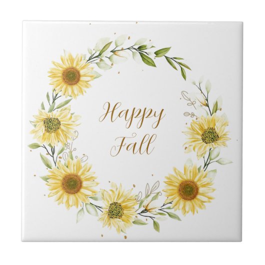 Sunflowers wreath with customizable text fliese (Vorderseite)