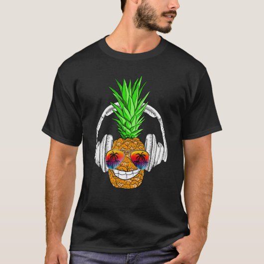 Sunglasses Pineapple Headphones Aloha Hawaii Luau T-Shirt (Vorderseite)