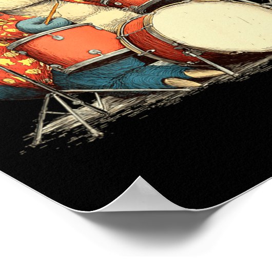 Sungles Rockstar Dinosaur With Cool Drums Costume  Poster (Ecke)