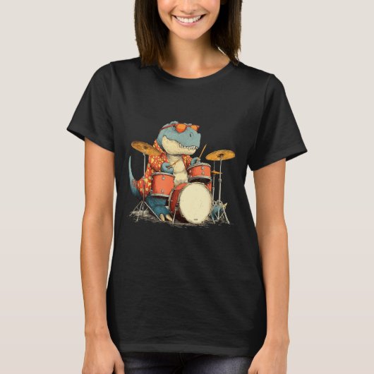 Sungles Rockstar Dinosaur With Cool Drums Costume T-Shirt (Vorderseite)