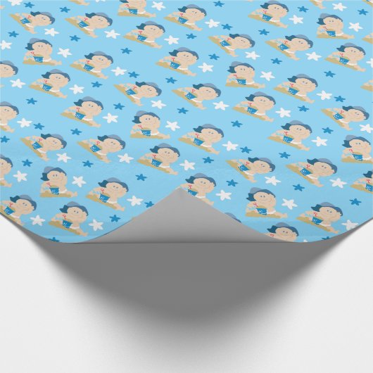 Sunhat Strand-Baby-Packpapier/Blau/Junge Geschenkpapier (Ecke)