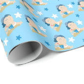 Sunhat Strand-Baby-Packpapier/Blau/Junge Geschenkpapier (Rolleneckpunkt)