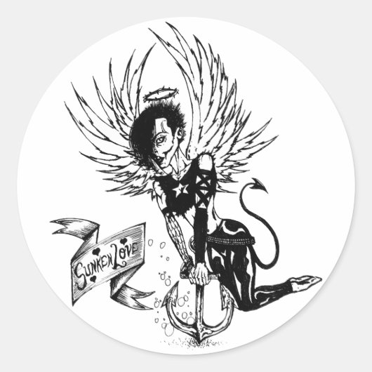 Sunken Liebe - Punk Rock Button Up Tattoo Runder Aufkleber (Vorderseite)