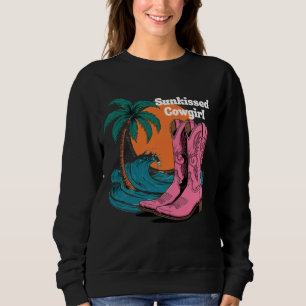 Sunkissed Cowgirl Western Boots Retro Sun Waves Sweatshirt