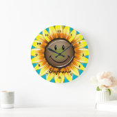 Sunkissed lächelnde Sonnenblume Große Wanduhr (Zuhause)