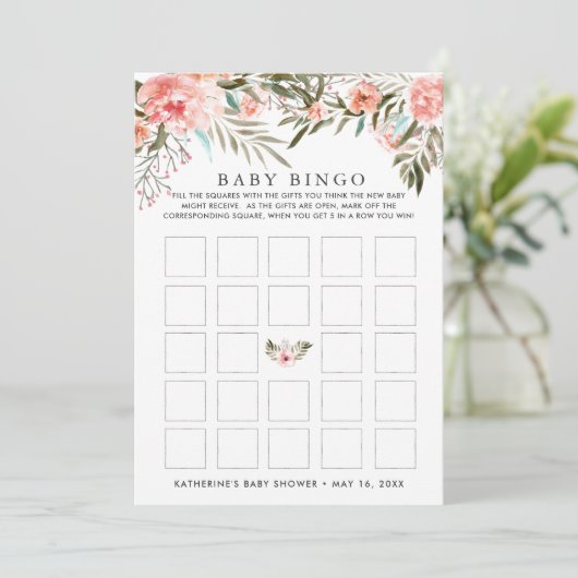 Sunkissed Summer Floral Baby Shower Bingo Einladung (Stehend Vorderseite)