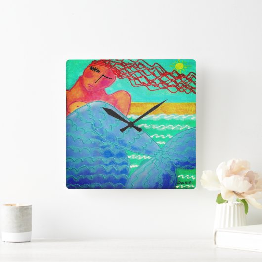 Sunlight Mermaid Abstrakte Kunst Quadratische Wanduhr (Zuhause)