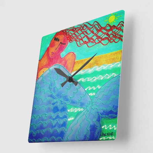 Sunlight Mermaid Abstrakte Kunst Quadratische Wanduhr (Winkel)