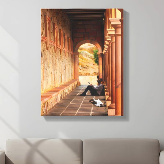 Sunlit Archway – Serene Mediterranean Canvas Leinwanddruck
