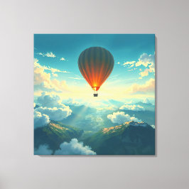 Sunlit Balloon Ride - Dreamlike Illustration Style Leinwanddruck