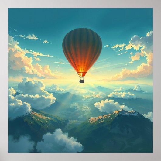 Sunlit Balloon Ride - Dreamlike Illustration Style Poster (Vorne)