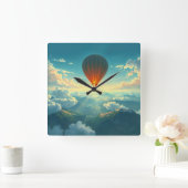 Sunlit Balloon Ride - Dreamlike Illustration Style Quadratische Wanduhr (Zuhause)