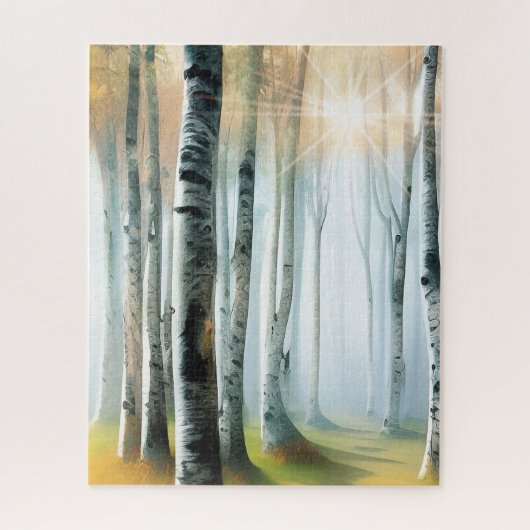 Sunlit Birch or Aspen Tree Grove Watercolor Puzzle (Vertikal)