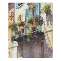 Sunlit Blue Shutter Balkon mit Blume