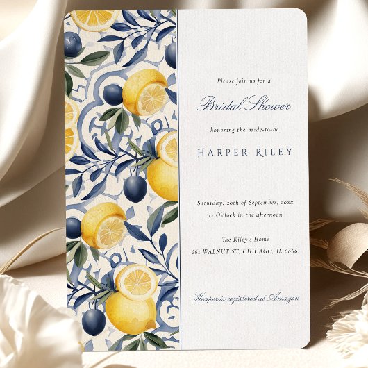 Sunlit Citrus & Azulejo Bridal Dusche Einladung