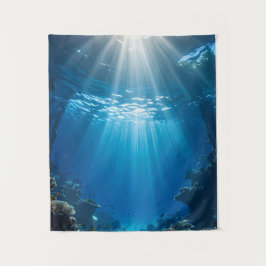 Sunlit Coral Reef Ocean Tapestry Wandteppich