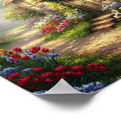Sunlit Cottage & Flowers | Oil Masterpiece Poster (Ecke)