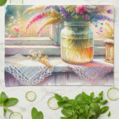 Sunlit Cottage Window Wildflowers Geschirrtuch (Gefaltet)