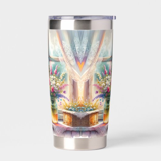 Sunlit Cottage Window Wildflowers Thermobecher (Links)