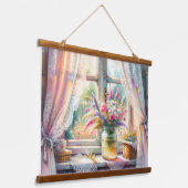 Sunlit Cottage Window Wildflowers Wandteppich Mit Holzrahmen (Gewinkelt)