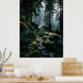 Sunlit Forest Path Through Ancient Pines Poster (Küche)