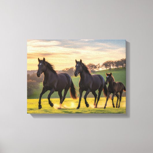 Sunlit Gallop – Majestic Horses Running Wall Art Leinwanddruck (Vorderseite)