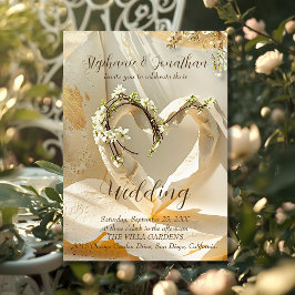 Sunlit Garden Heart on Warm Cotton Rag Wedding Einladung