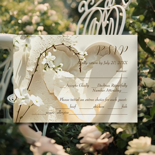 Sunlit Garden Heart on Warm Ivory Cotton RSVP Karte