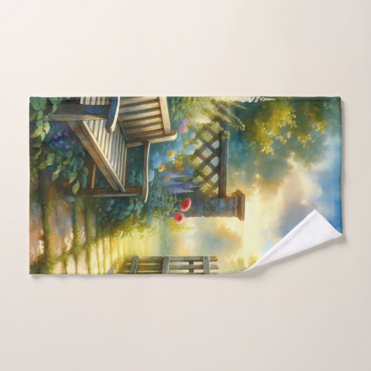 Sunlit Garden Pathway Gate Scene Badhandtuch Set (Handtuch)
