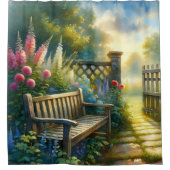 Sunlit Garden Pathway Gate Scene Duschvorhang (Vorderseite)