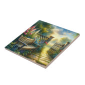 Sunlit Garden Pathway Gate Scene Fliese (Seite)