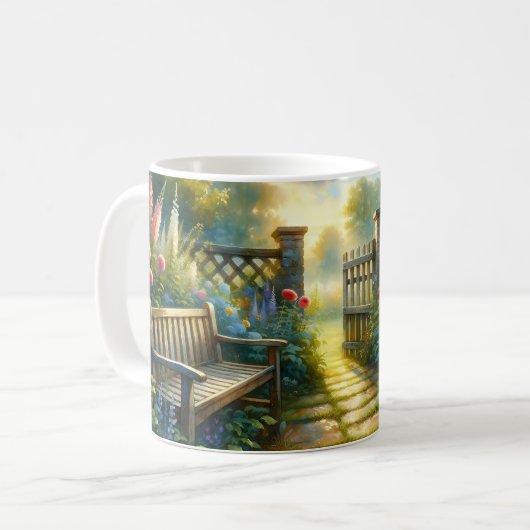 Sunlit Garden Pathway Gate Scene Kaffeetasse (Vorderseite Links)