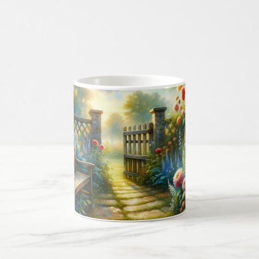 Sunlit Garden Pathway Gate Scene Kaffeetasse (Mittel)