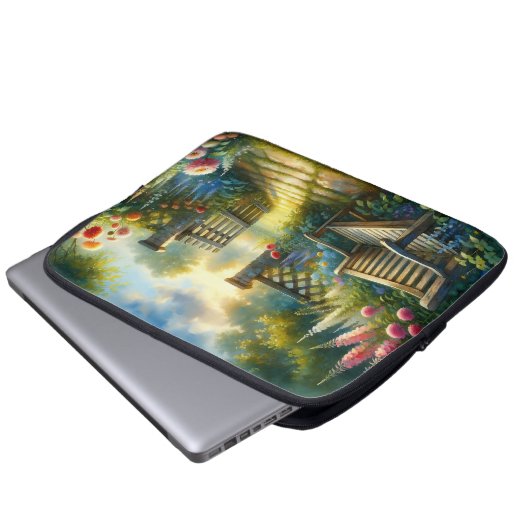 Sunlit Garden Pathway Gate Scene Laptopschutzhülle (Vorne Knopf)