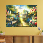 Sunlit Garden Pathway Gate Scene Leinwanddruck (Insitu (Wohnzimmer))
