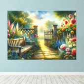 Sunlit Garden Pathway Gate Scene Leinwanddruck (Insitu (Holzboden))