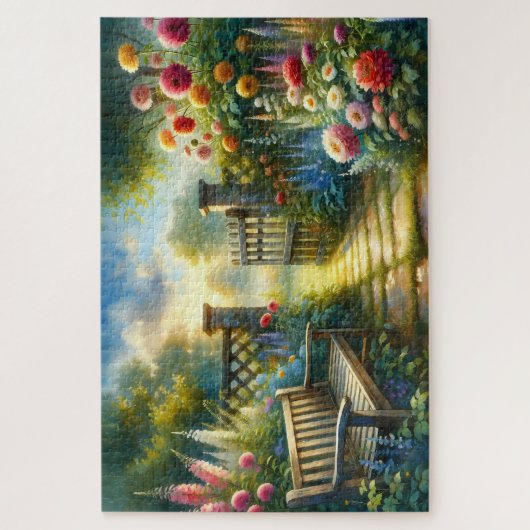 Sunlit Garden Pathway Gate Scene Puzzle (Vertikal)
