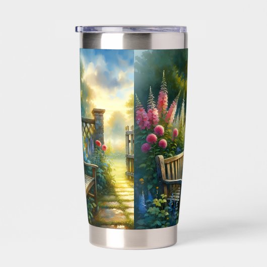 Sunlit Garden Pathway Gate Scene Thermobecher (Rechts)