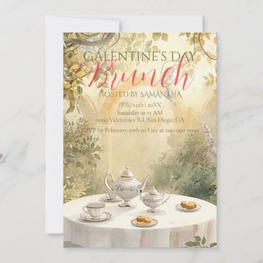 Sunlit Garden Tea Galentine Brunch Soft Florals Einladung (Vorderseite)
