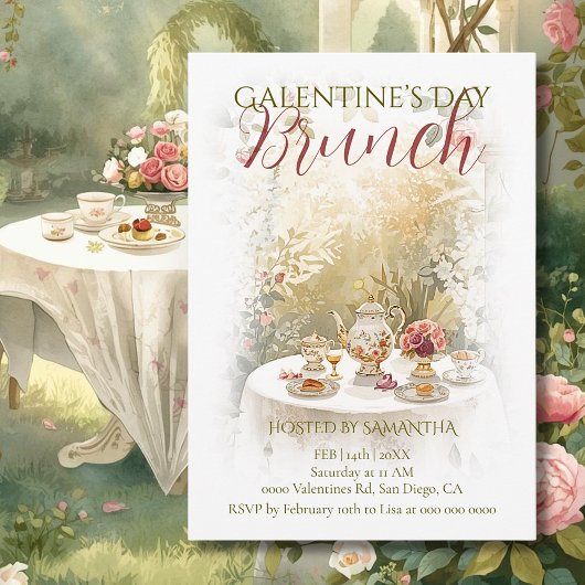 Sunlit Garden Tea Galentine Brunch Watercolor Einladung