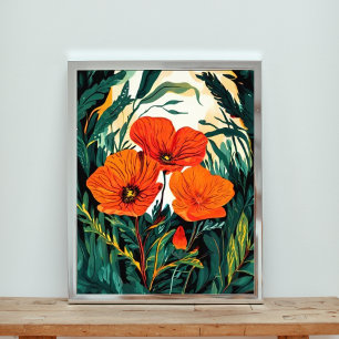 Sunlit Glade mit orangen Blume Fotodruck