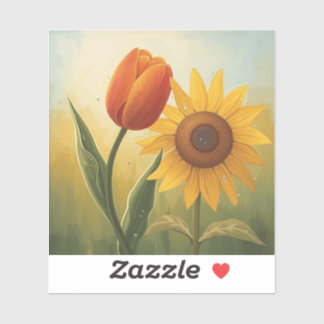 Sunlit Harmony: Stylised Floral Painting Art Aufkleber