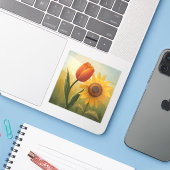 Sunlit Harmony: Stylised Floral Painting Art  Aufkleber (Laptop mit iPhone)