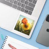 Sunlit Harmony: Stylised Floral Painting Art Aufkleber (Laptop mit iPhone)