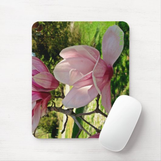 Sunlit Pink Magnolia Monogram Mouse Pad Mousepad (Mit Mouse)