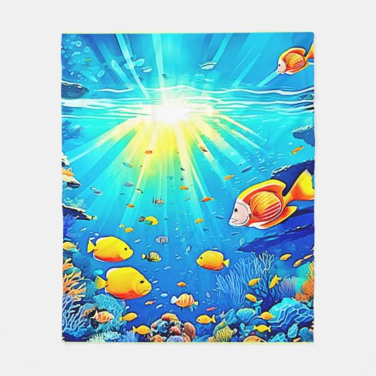 Sunlit Reef Life Glow Kunst Fleecedecke (Vorderseite)